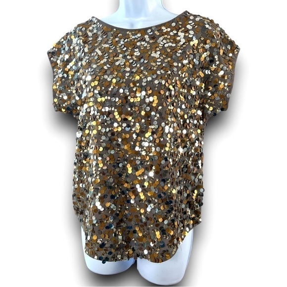 The Limited Tops - THE Limited Gold Silver Bronze Sequin Short Sleeve Gray Top Size XS